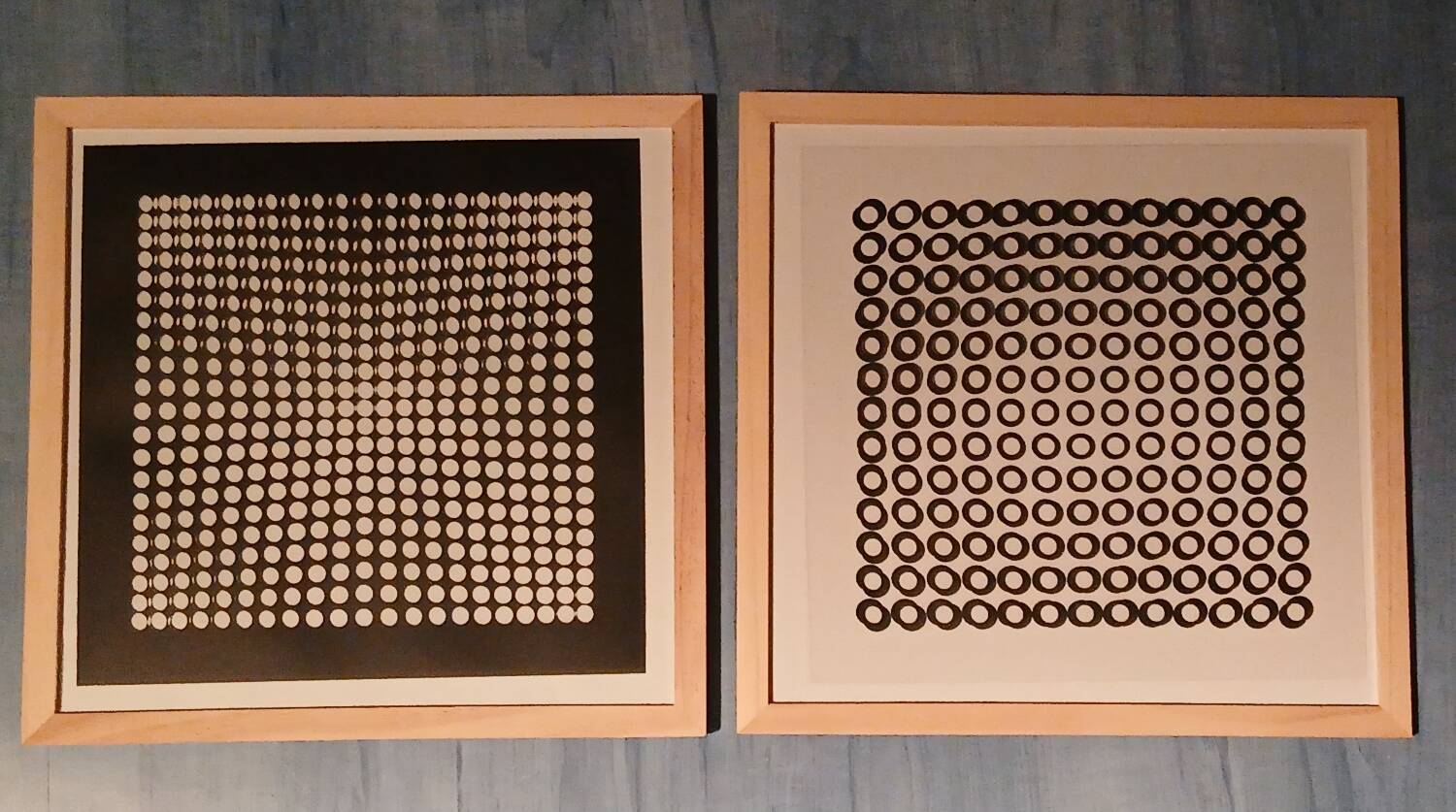 Two Vintage Vasarely Tableaux - Optical Art - Wooden Frames 30x30cm