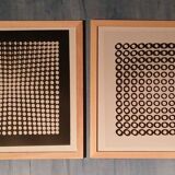 Two Vintage Vasarely Tableaux - Optical Art - Wooden Frames 30x30cm