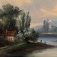 Oil on canvas landscape on the edge of a river late 19th century