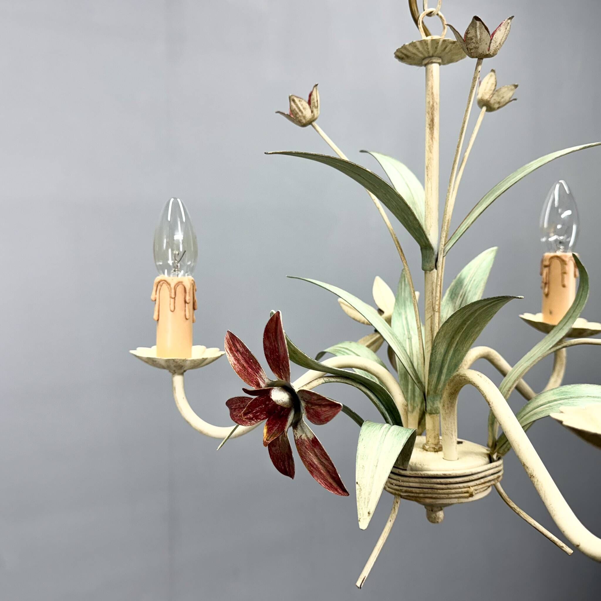 Vintage Metal Floral Chandelier, France, 1970's