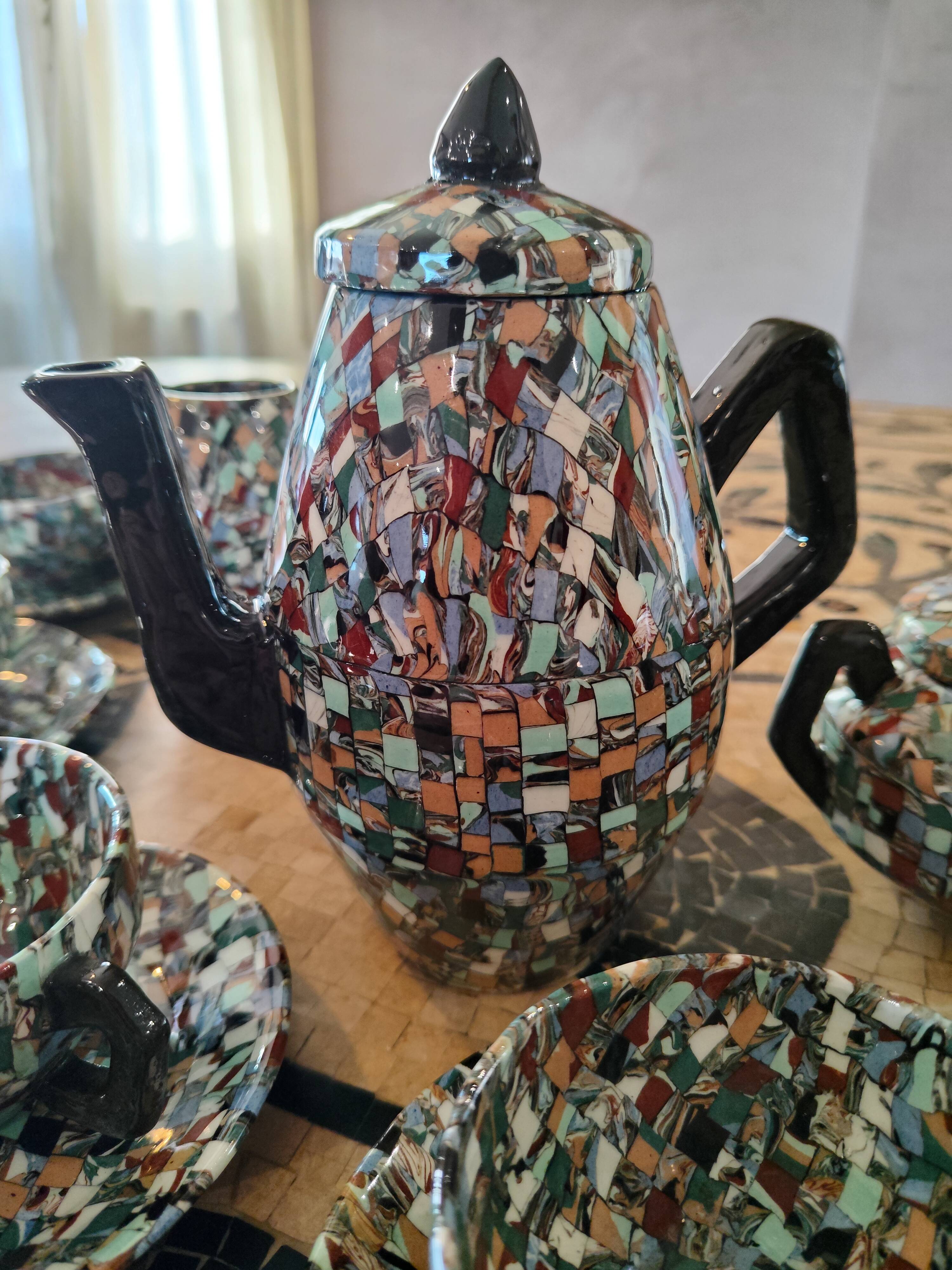 Coffee service Jean Gerbino Vallauris "Terres mêlées" in ceramic.