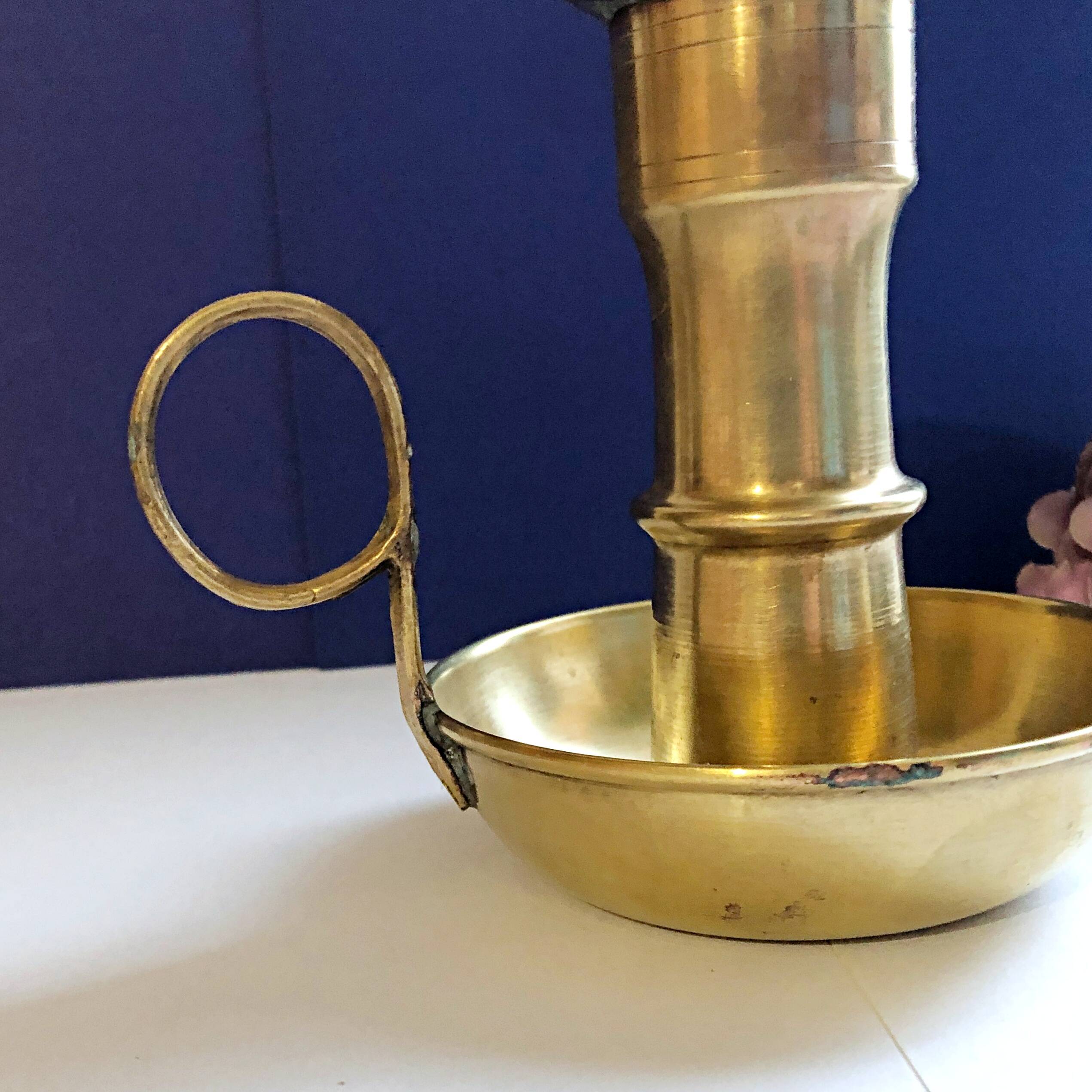 Large artisanal hand candle holder cellar rat gilded copper vintage atypical