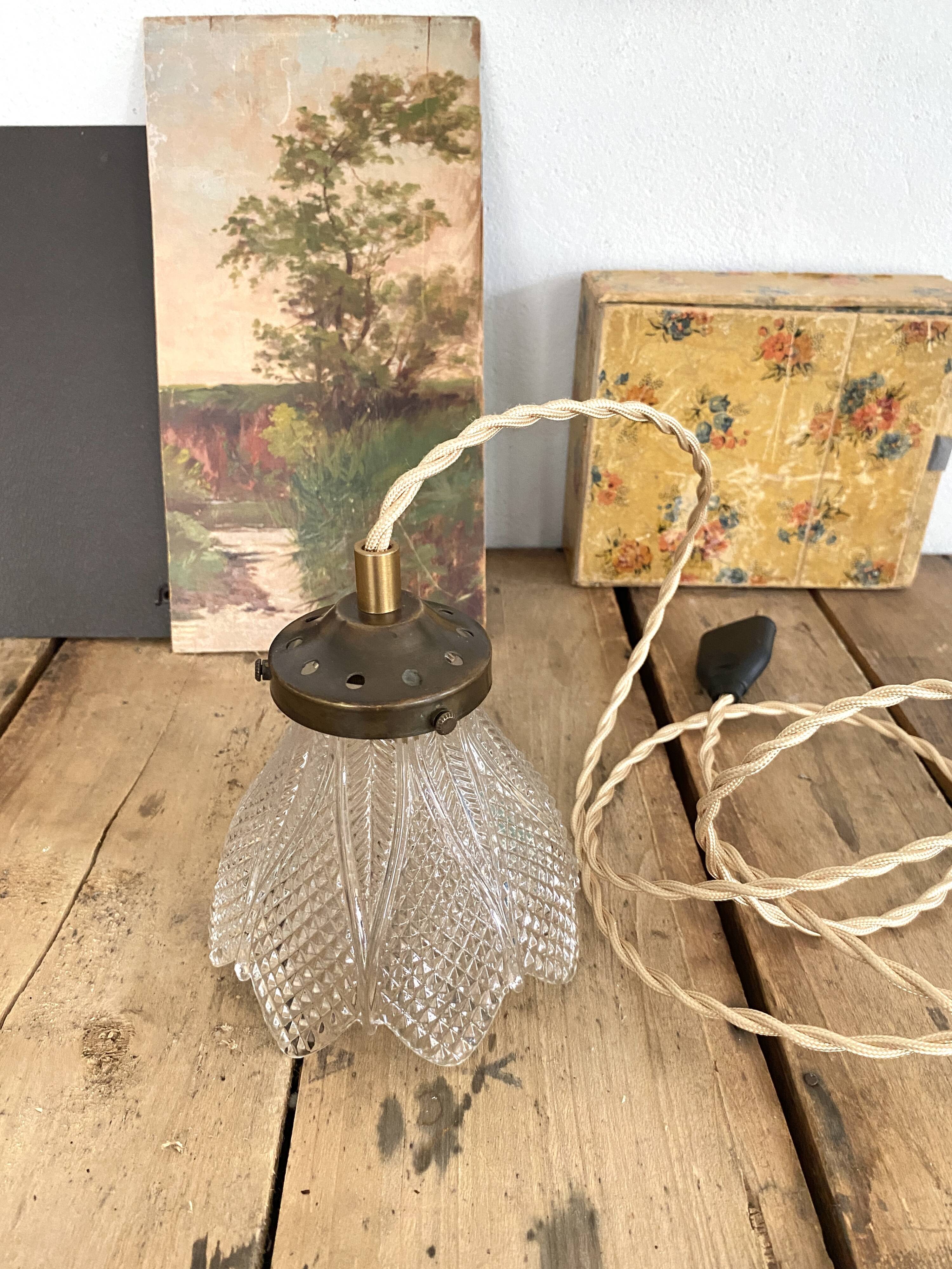 Hanging lamp, 2 m fabric cable, porcelain ceiling rose