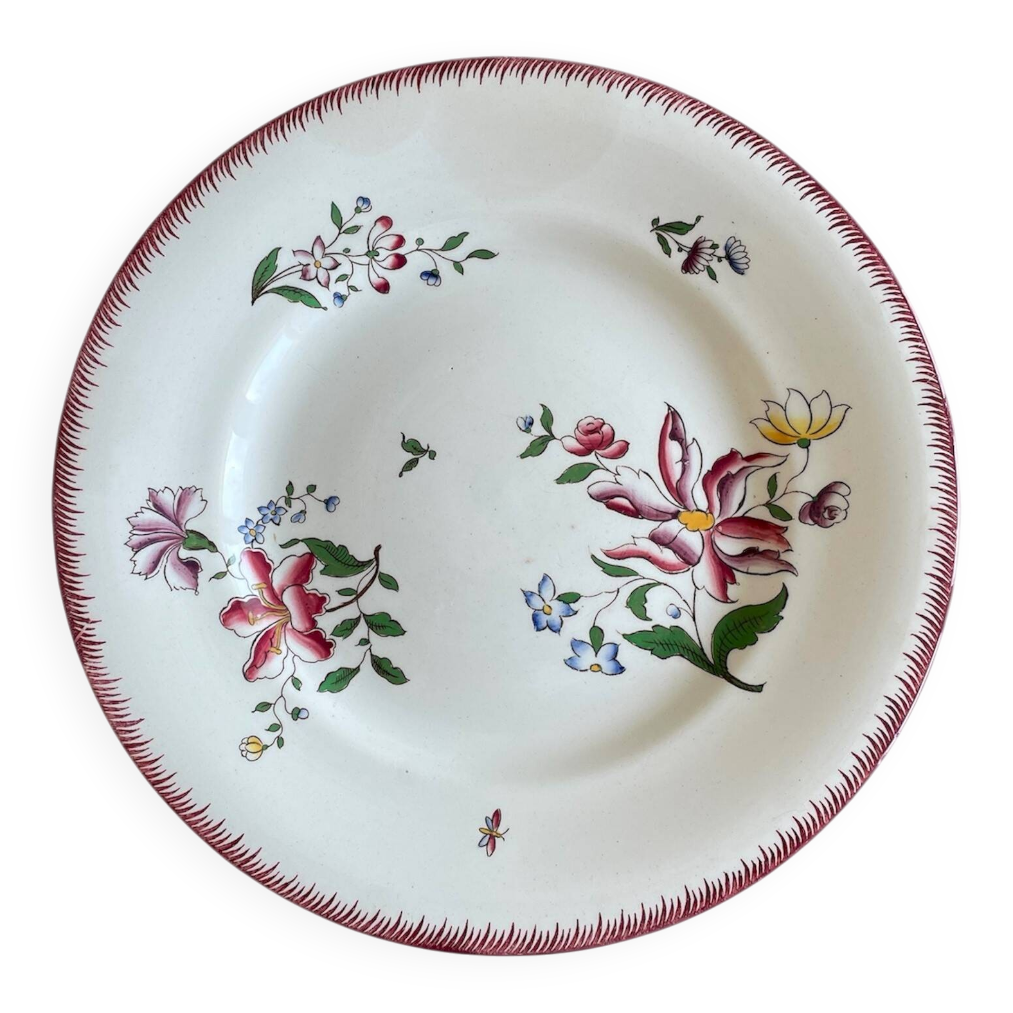 Antique Sarreguemines earthenware mignardise dish on a pedestal