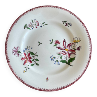 Plat à mignardises ancien sur piedouche en faïence de Sarreguemines