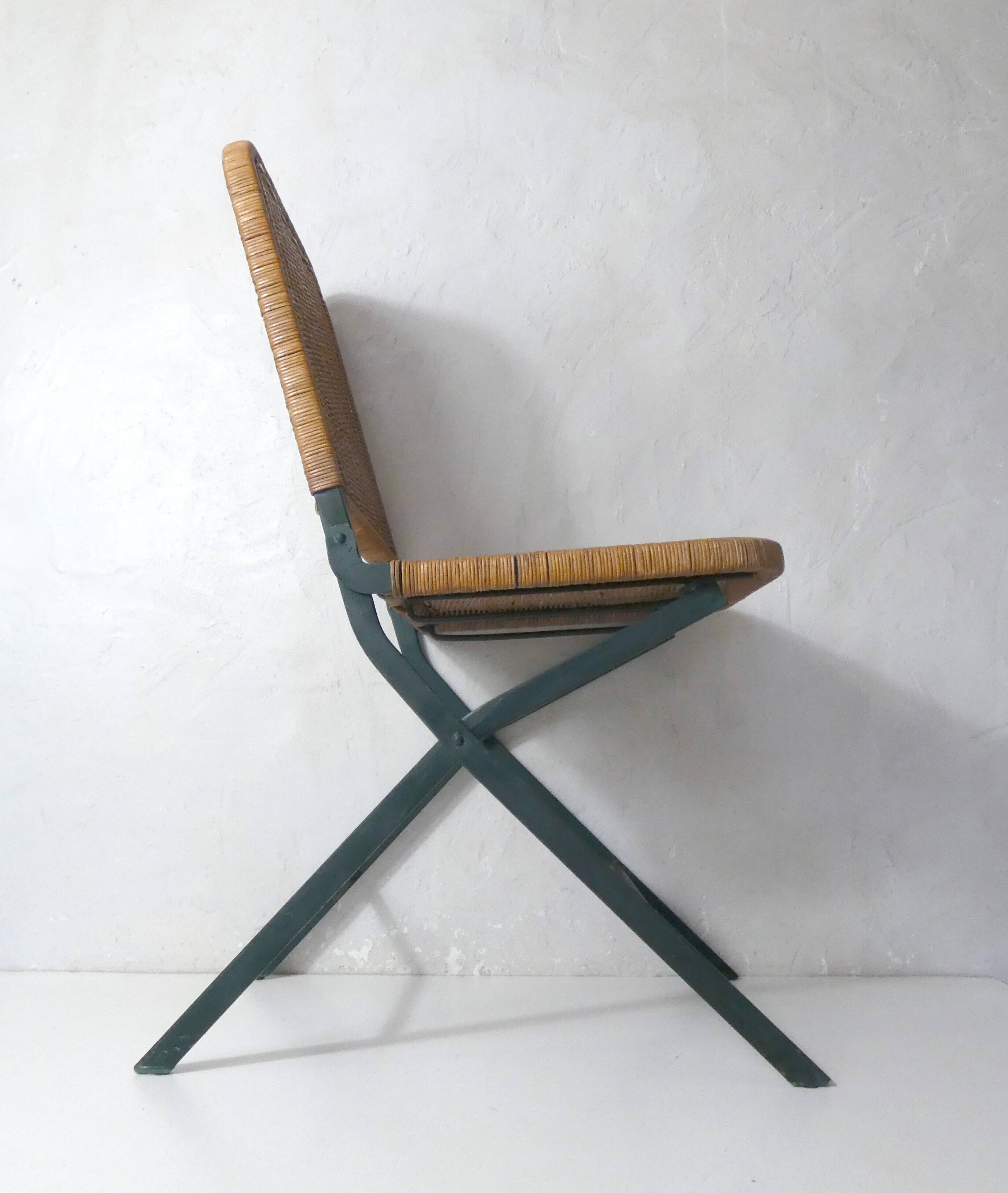 vintage rattan and metal folding chair