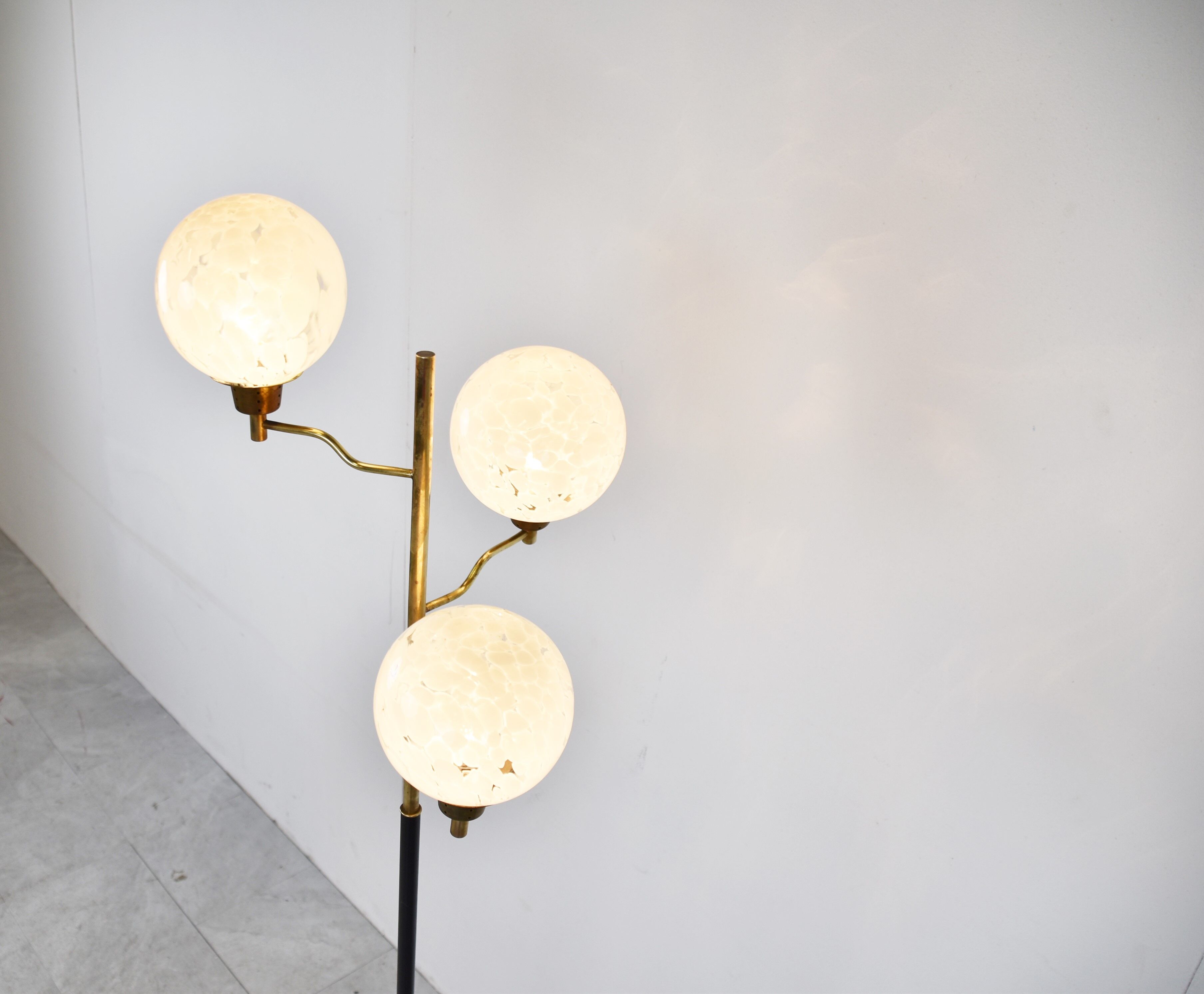 Vintage brass and glass floor lamp, 1970s, Italy