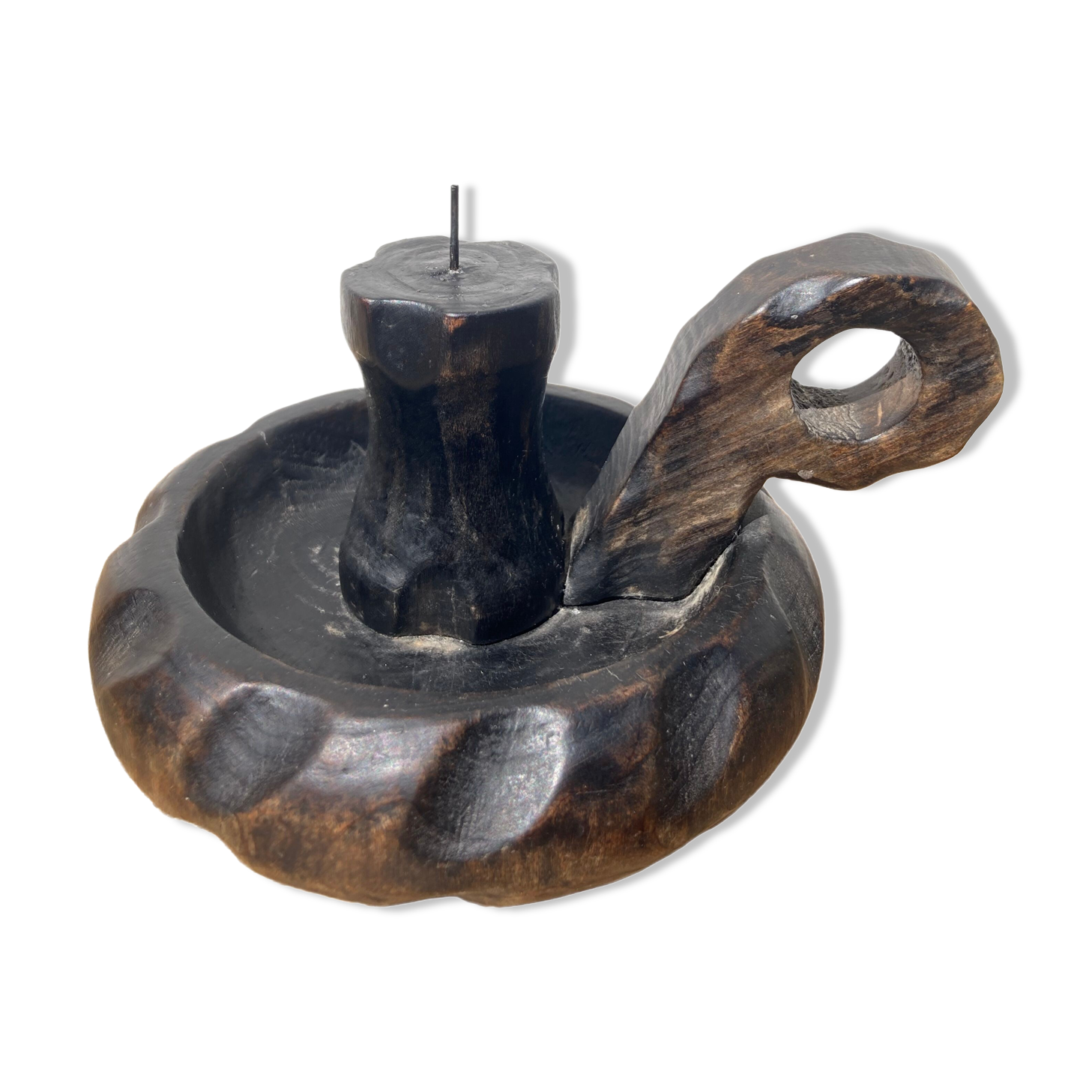 Brutalist solid wood candle holder 1960 Italy
