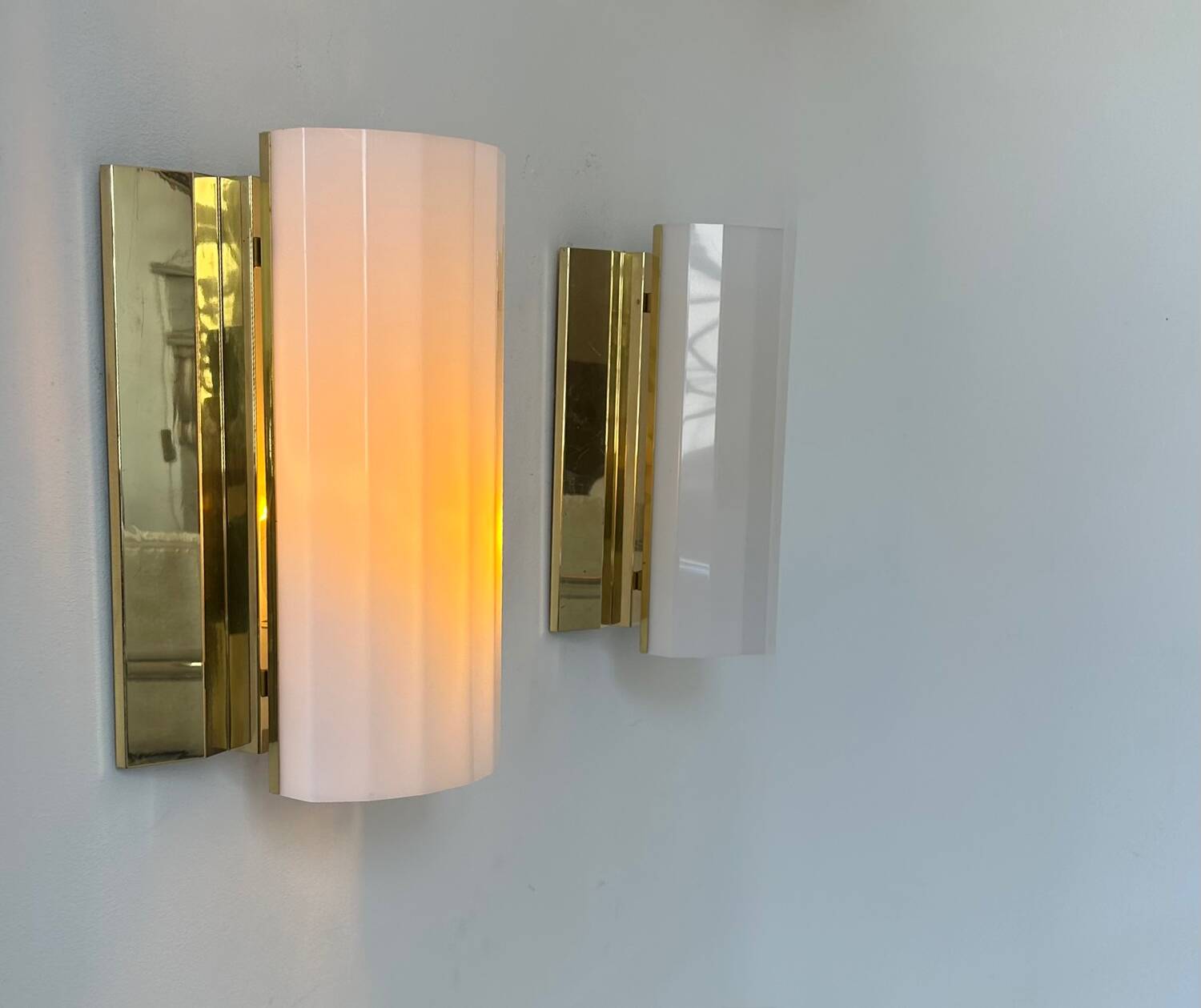 Pair of brass and perspex wall lights, Fagerhult Sweden 1970
