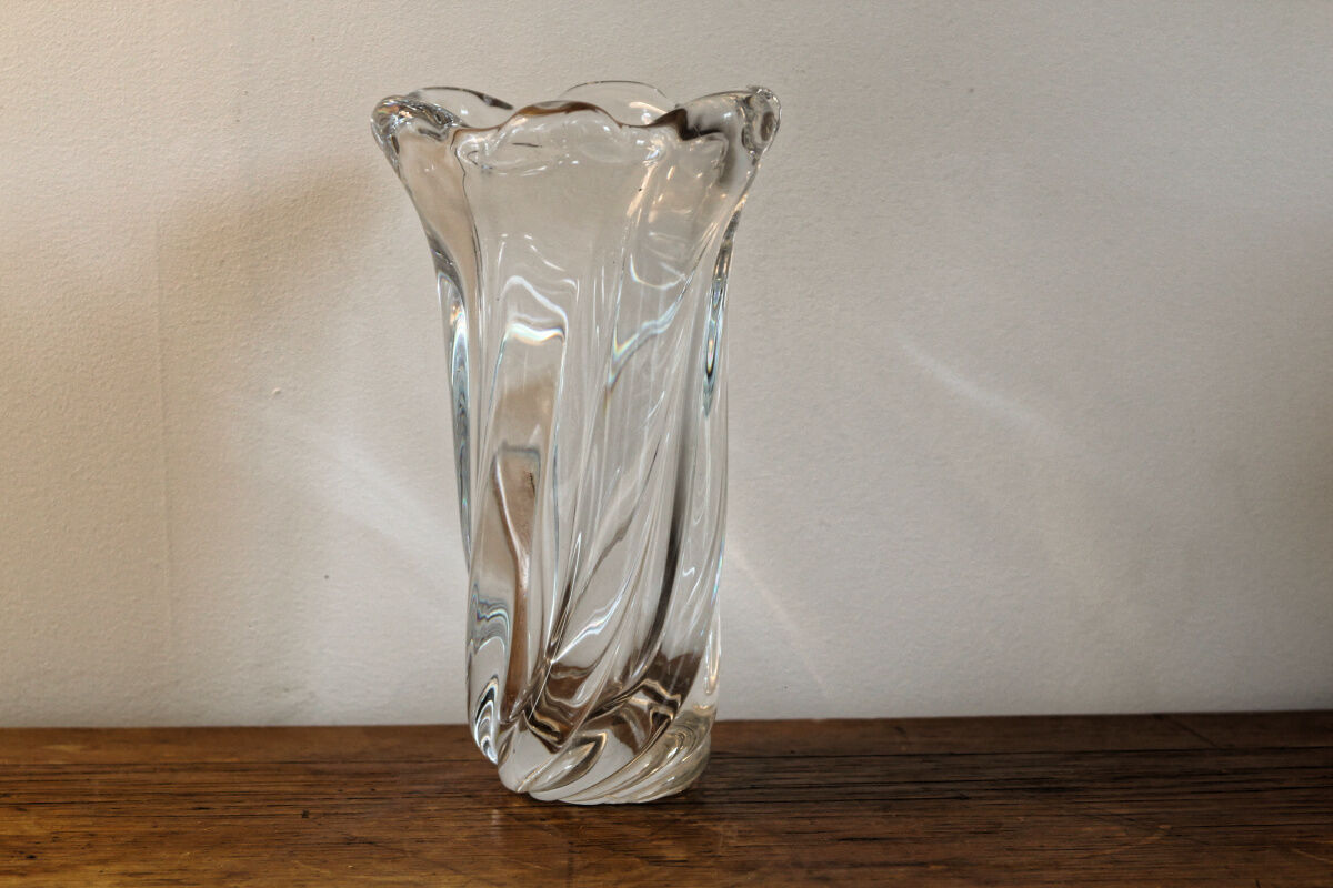 Twisted crystal vase, signed