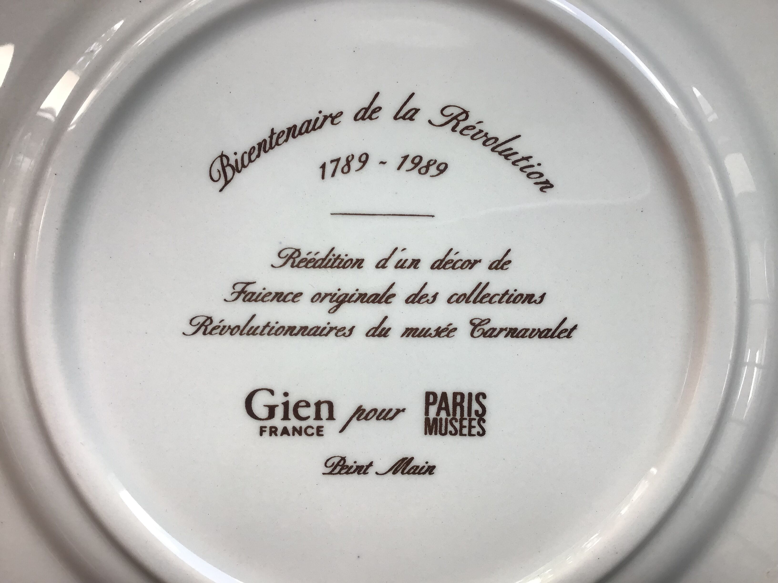 Gien plate for Paris Musées - Bicentenary of the Revolution
