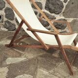 Transat avec extension chaise longue, en bois et tissu