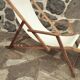 Deckchair with extension chaise longue, in wood and fabric