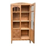 Parisian glass-fronted Art Deco wardrobe in solid raw walnut.