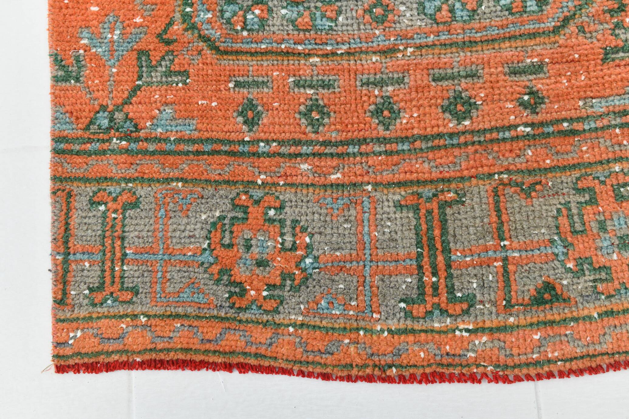 Tapis de couloir vintage antique orange corail, 74 x 334 cm