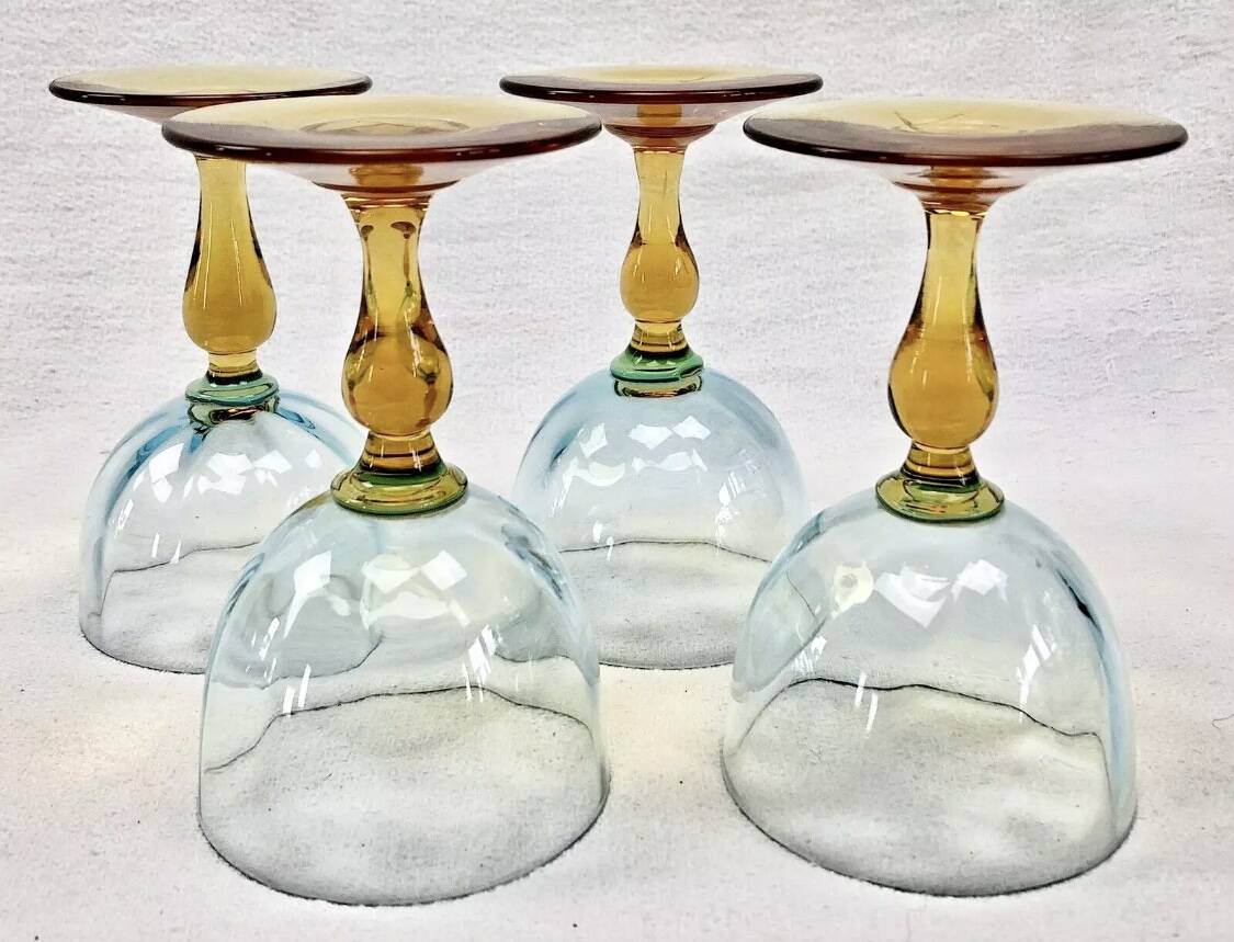 4 old two-tone George Sand wine glasses