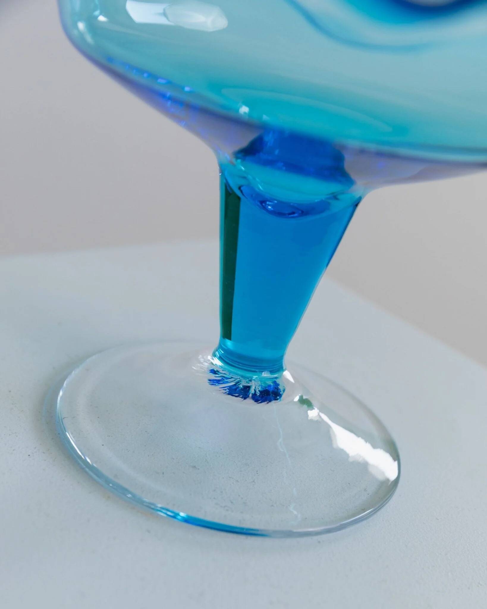 Blue Murano Glass Footed Dessert Bowl, Italy 1980s - Vintage Verre-et-Cristal Art