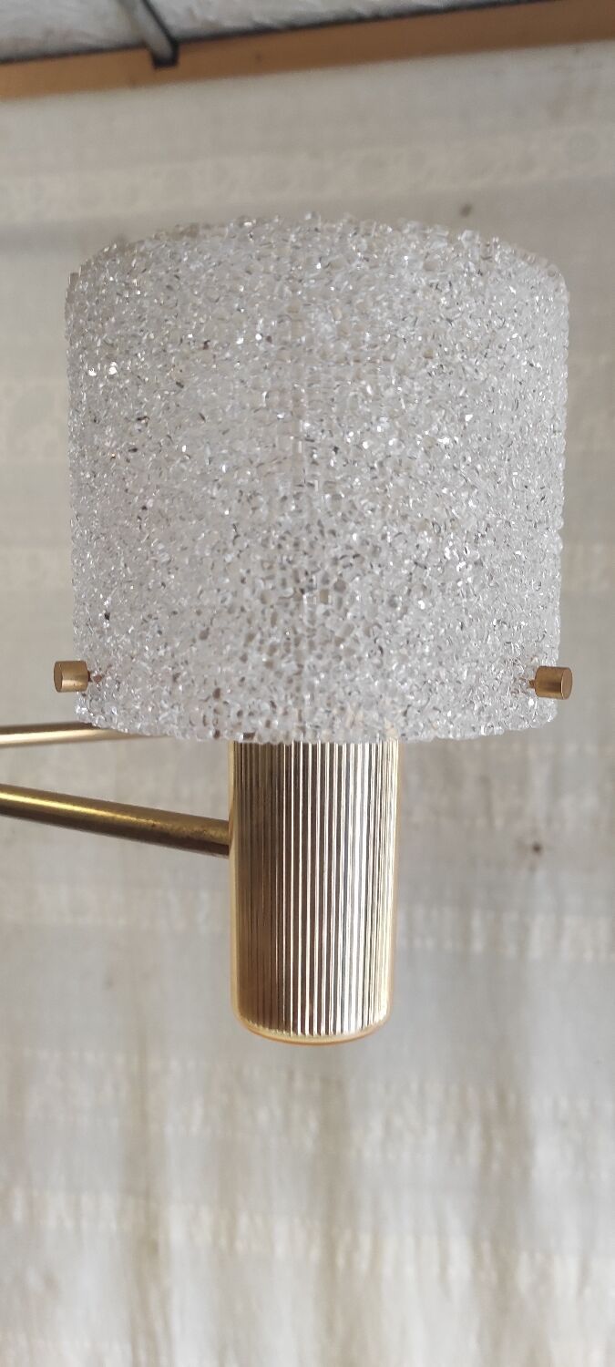 Brass and perspex chandelier with 5 lights - 1960s/70s