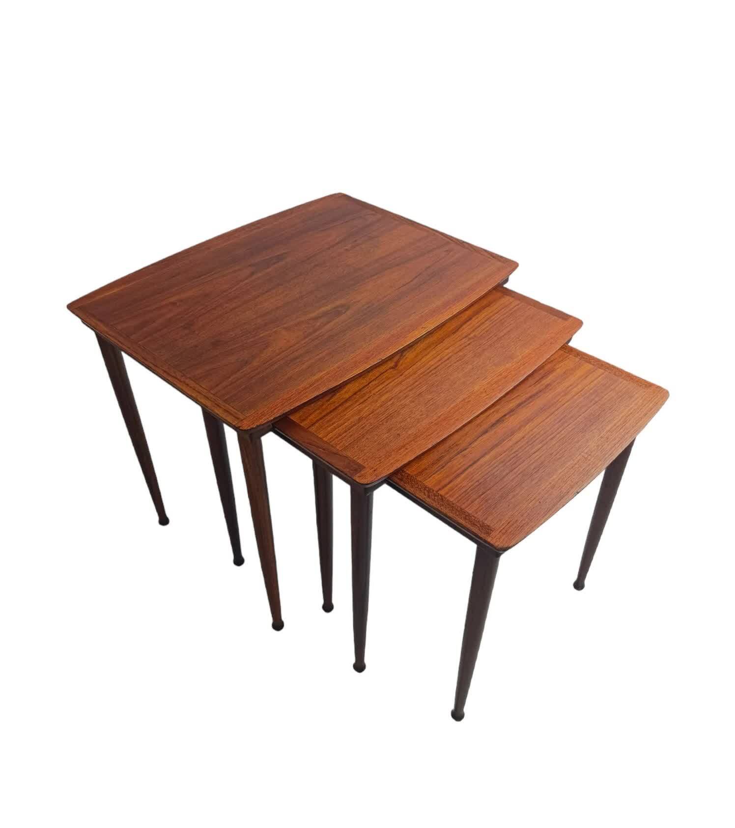 Nest of teak tables ×3, J. Aakjær Jørgensen, Denmark 1960s