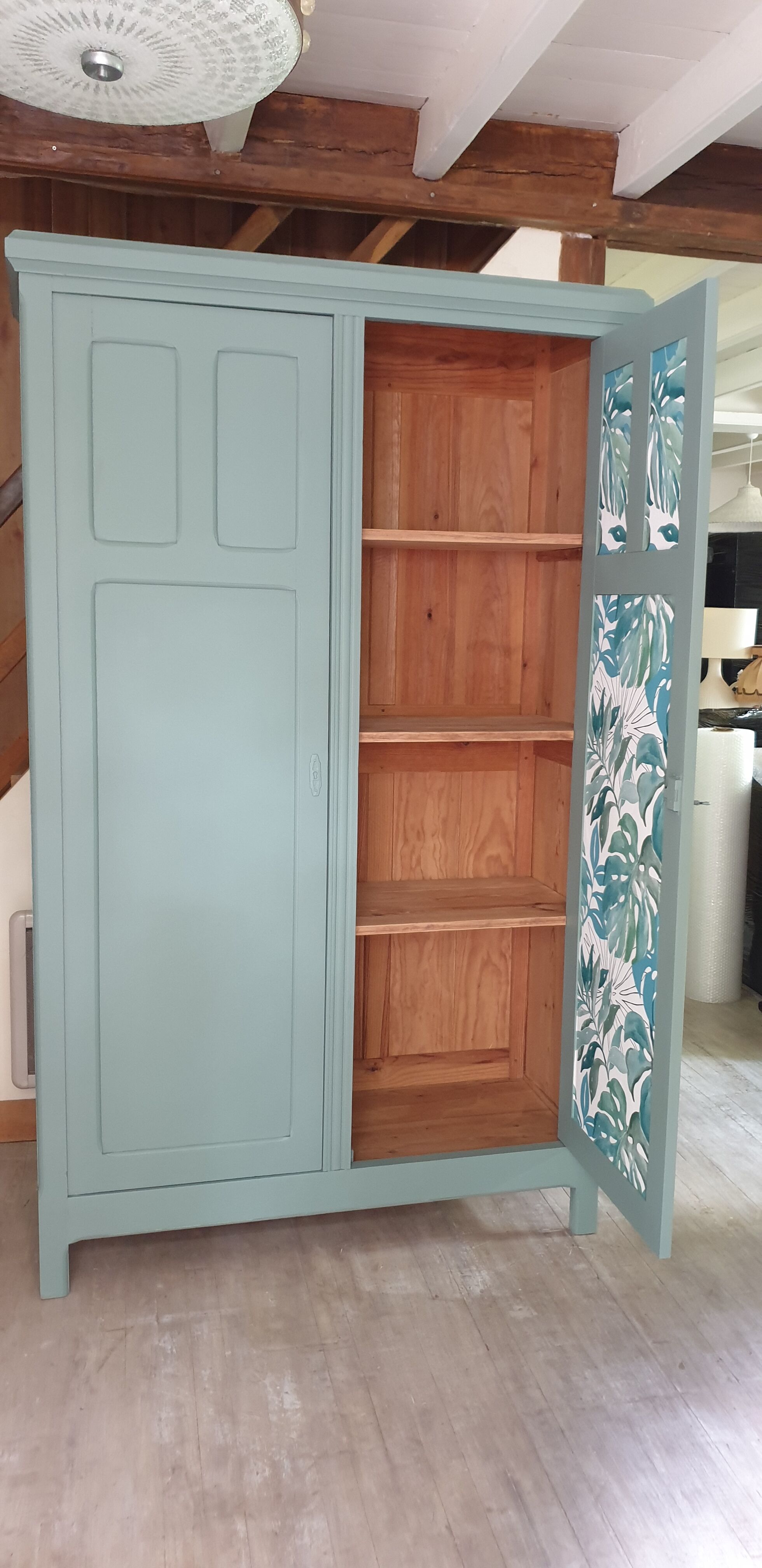 Green Parisian wardrobe of solid wood grey