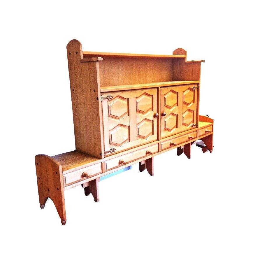 Vintage Brutalist Cabinet In Light Oak And Brass, Guillerme Et Chambron