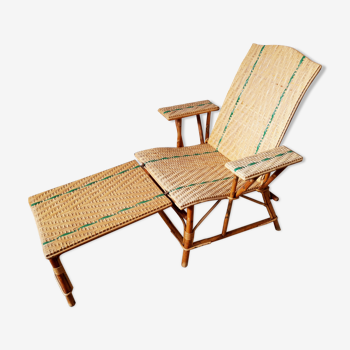 Chaise longue vintage en rotin osier