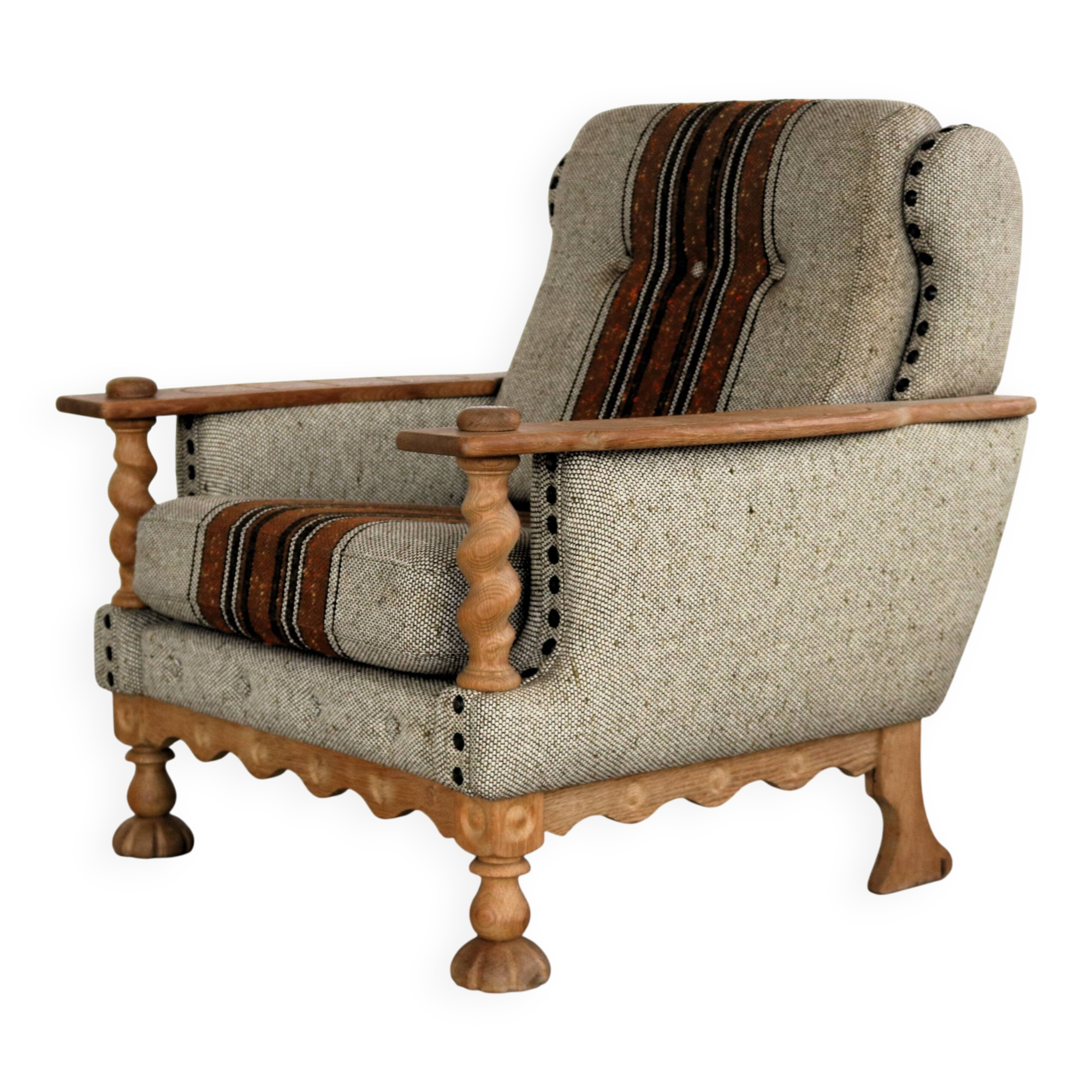 vintage brutalist oak armchair