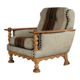 vintage brutalist oak armchair