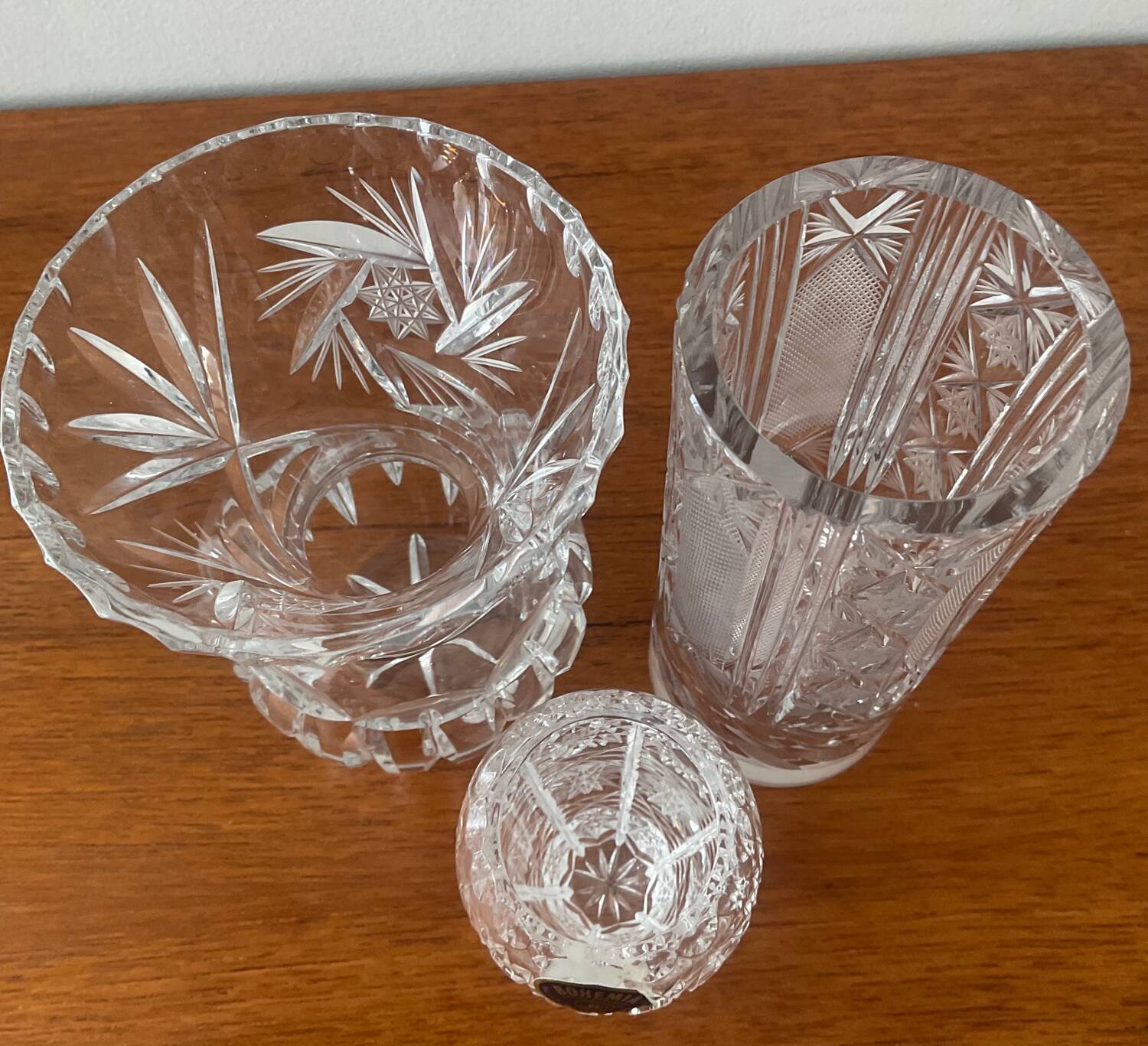 Trio of vintage Bohemian crystal vases