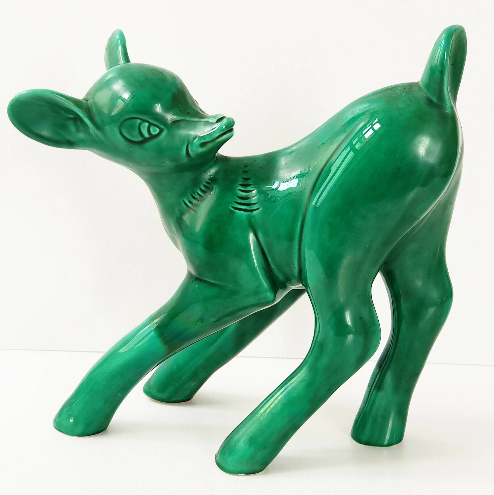 IMPORTANT FAON BAMBI 1960 GIANT VINTAGE GREEN CERAMIC HEIGHT 30CM 60S 19