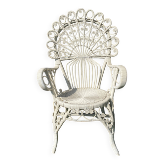 White rattan peacock armchair, 1960s