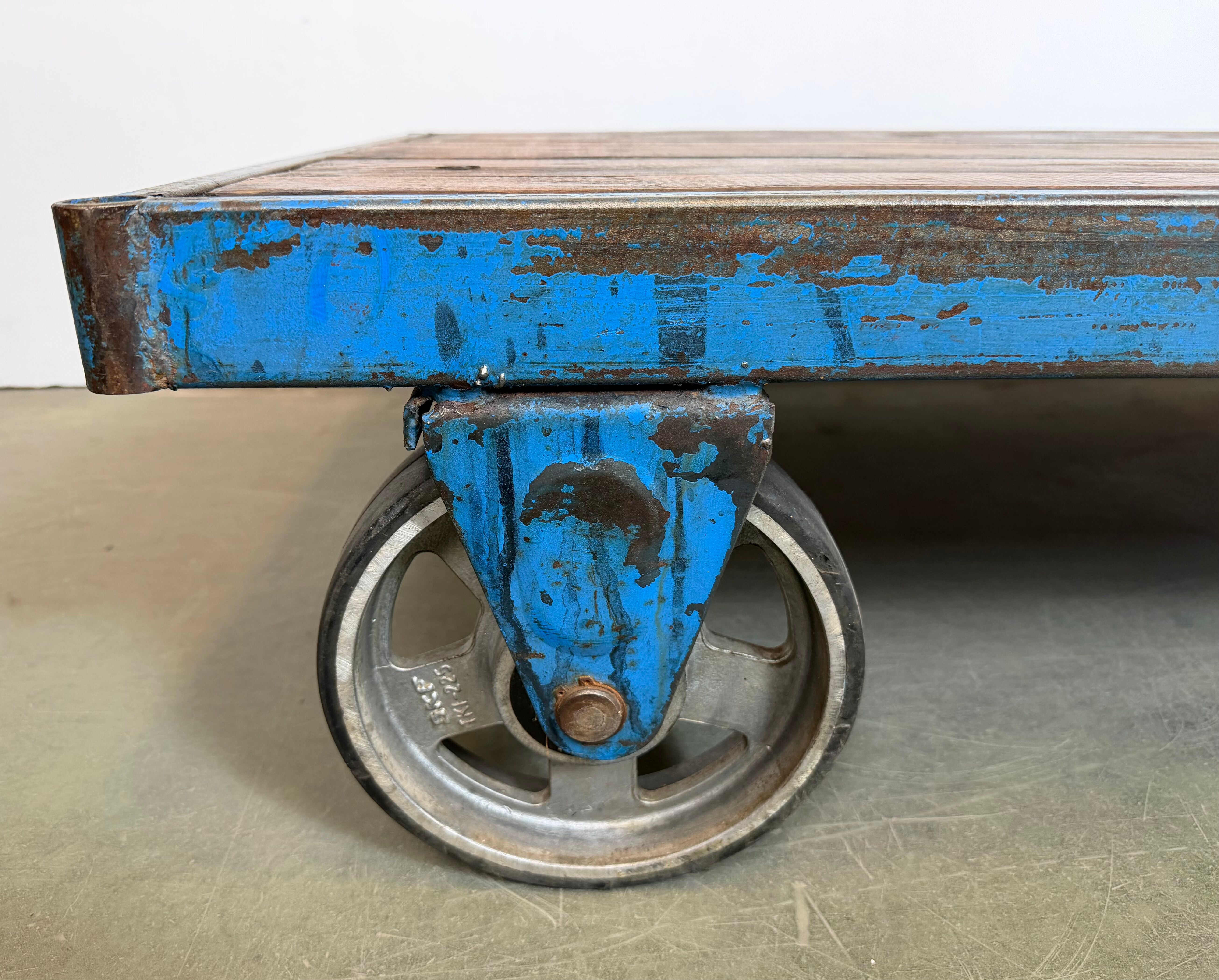Large Blue Industrial Coffee Table Cart, 1960s