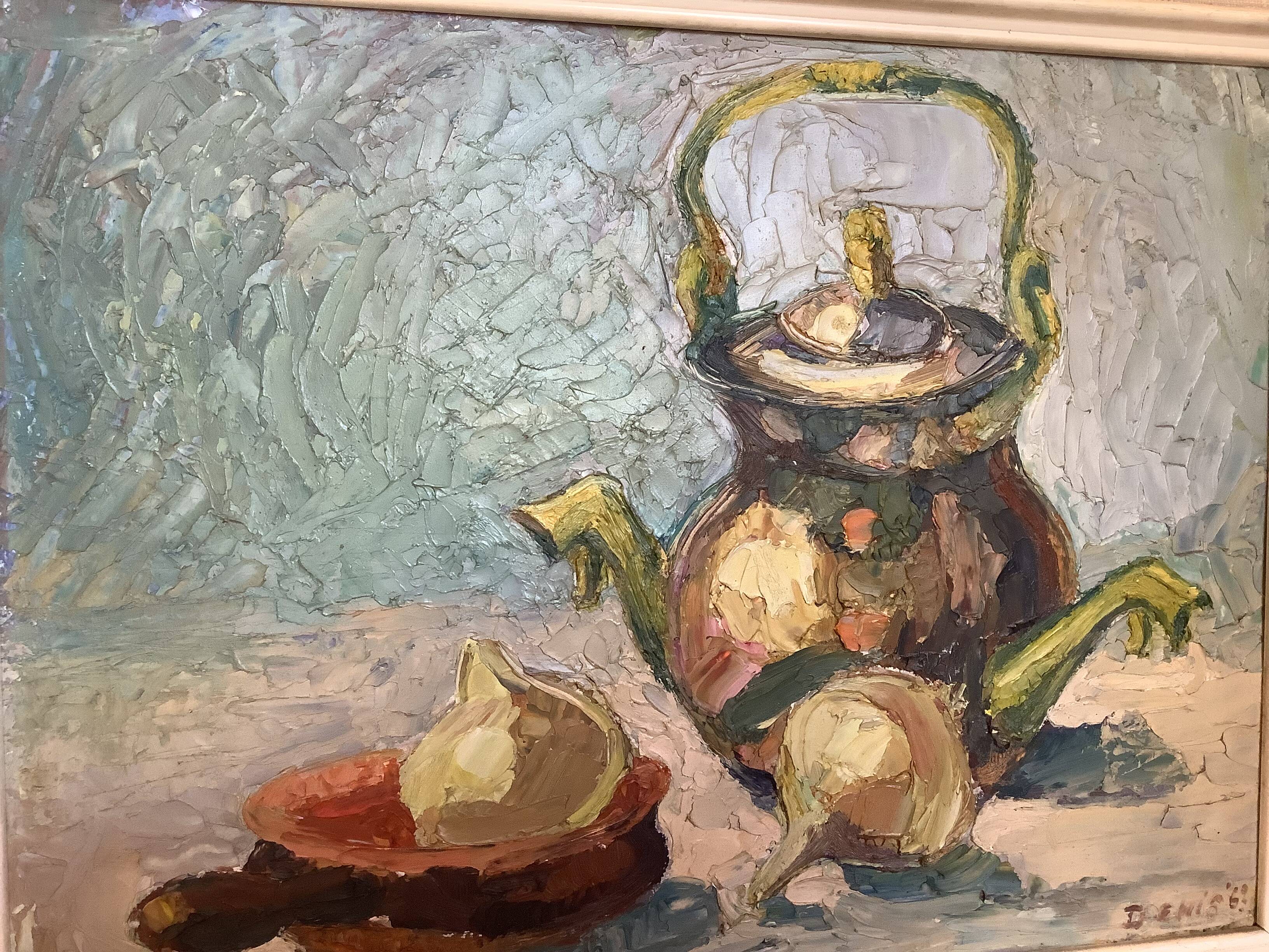 Still life with knife on cardboard signed