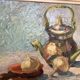 Still life with knife on cardboard signed