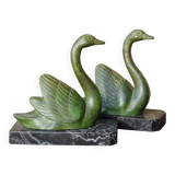 Serre-livres cygnes vintage sur socles en marbre