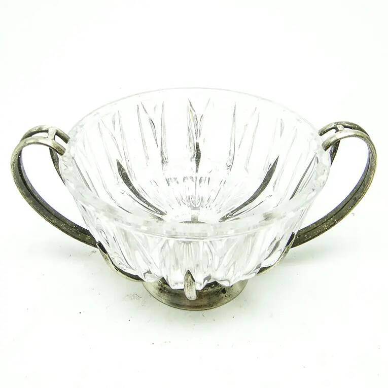 Postmodernist sugar bowl, glass, silver-plated brass, HEFRA, Poland, 1970s