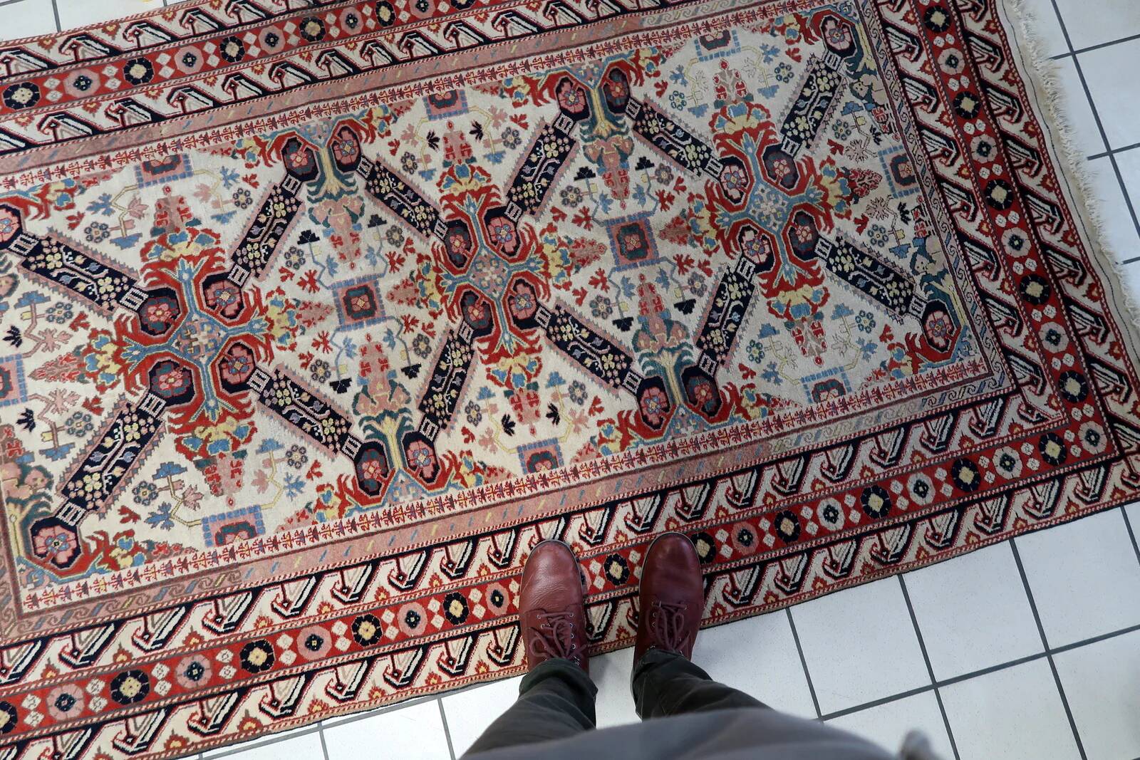 Handmade vintage Caucasian Zeyhur rug 130cm x 228cm 1950s