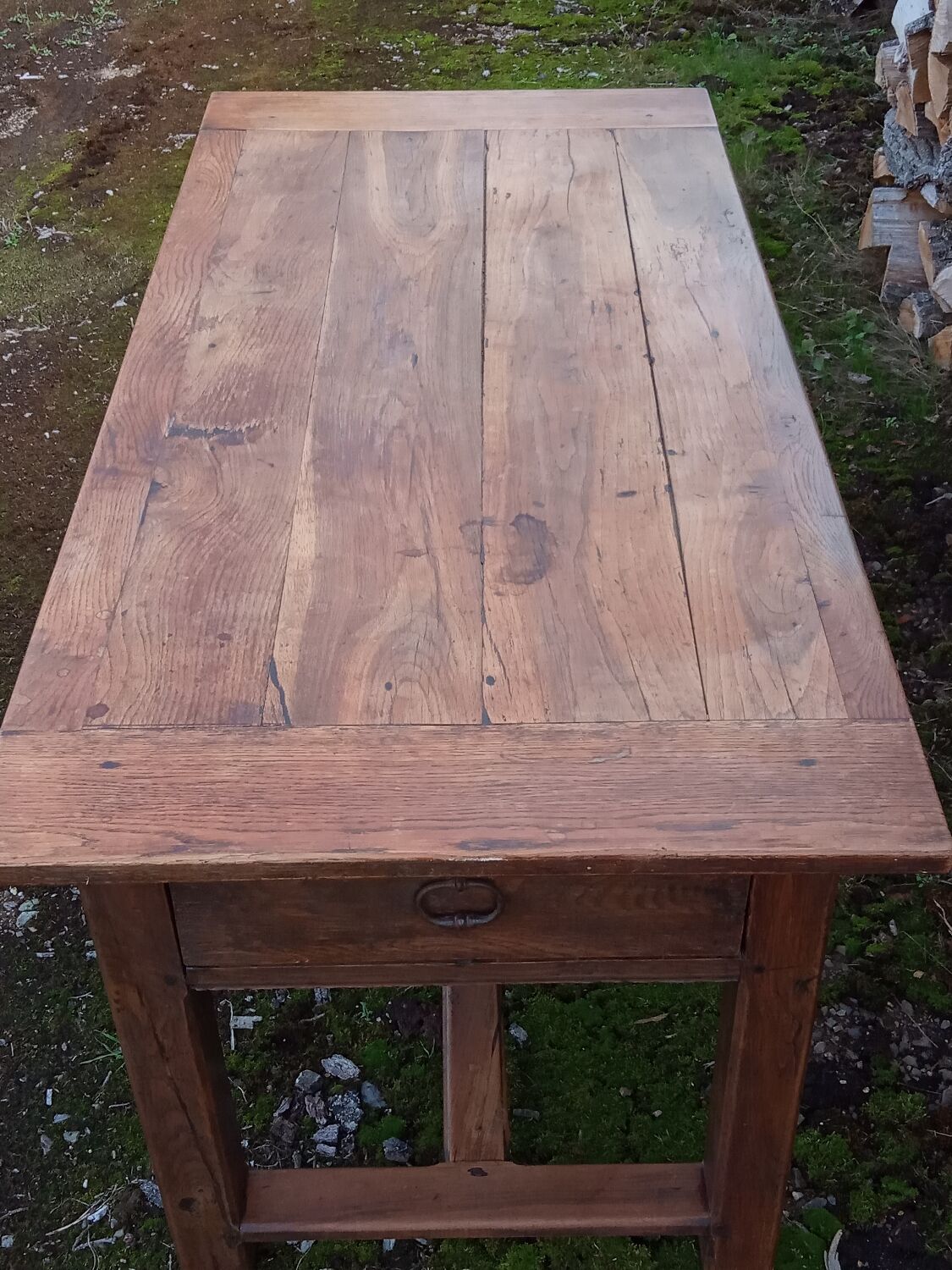 Oak farmhouse table with two large drawers