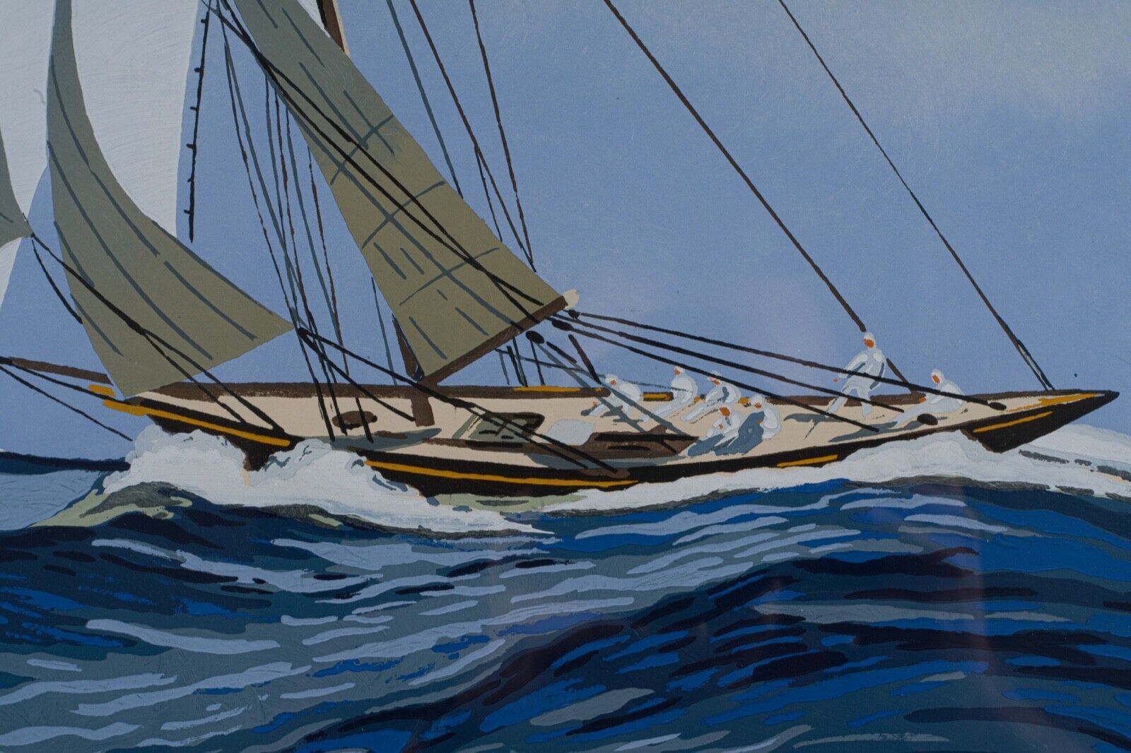 Stencil gouache by leon haffner representing a regatta boat