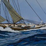 Stencil gouache by leon haffner representing a regatta boat