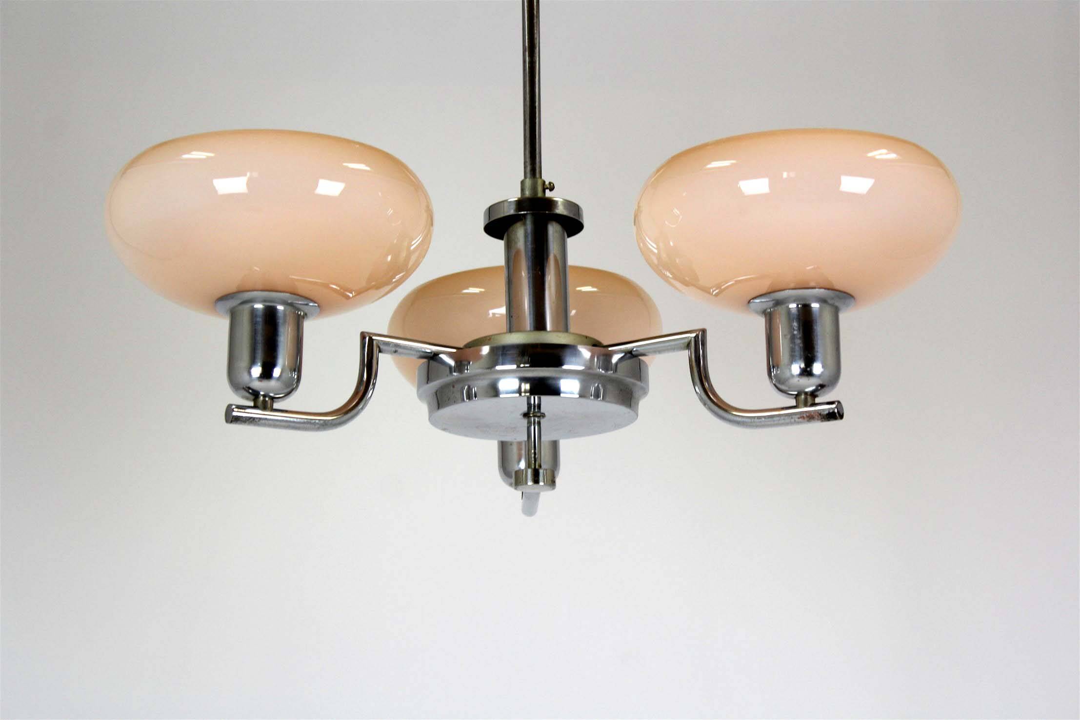 Lustre Art Déco Bauhaus chromé de Napako, ancienne Tchécoslovaquie, 1940