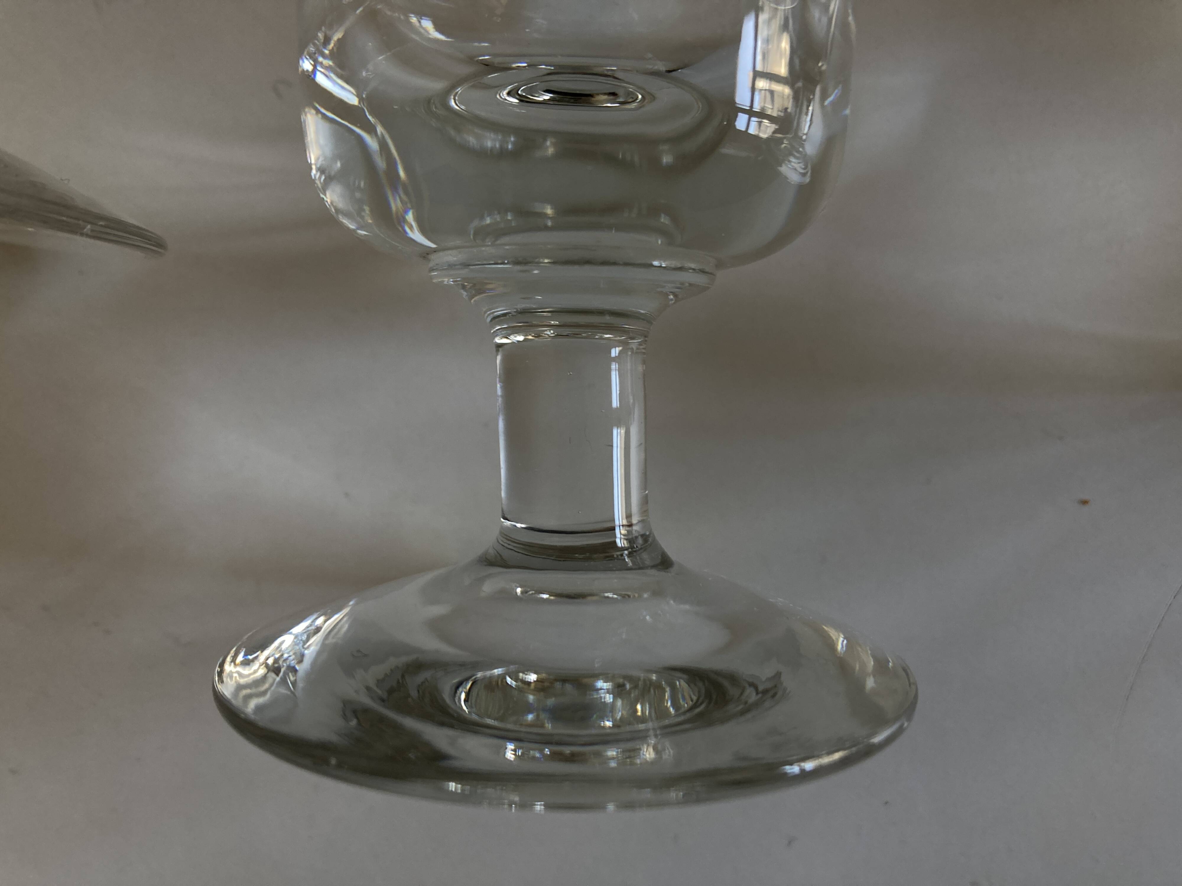 Set of 9 modernist half crystal water wine roller glasses 1960