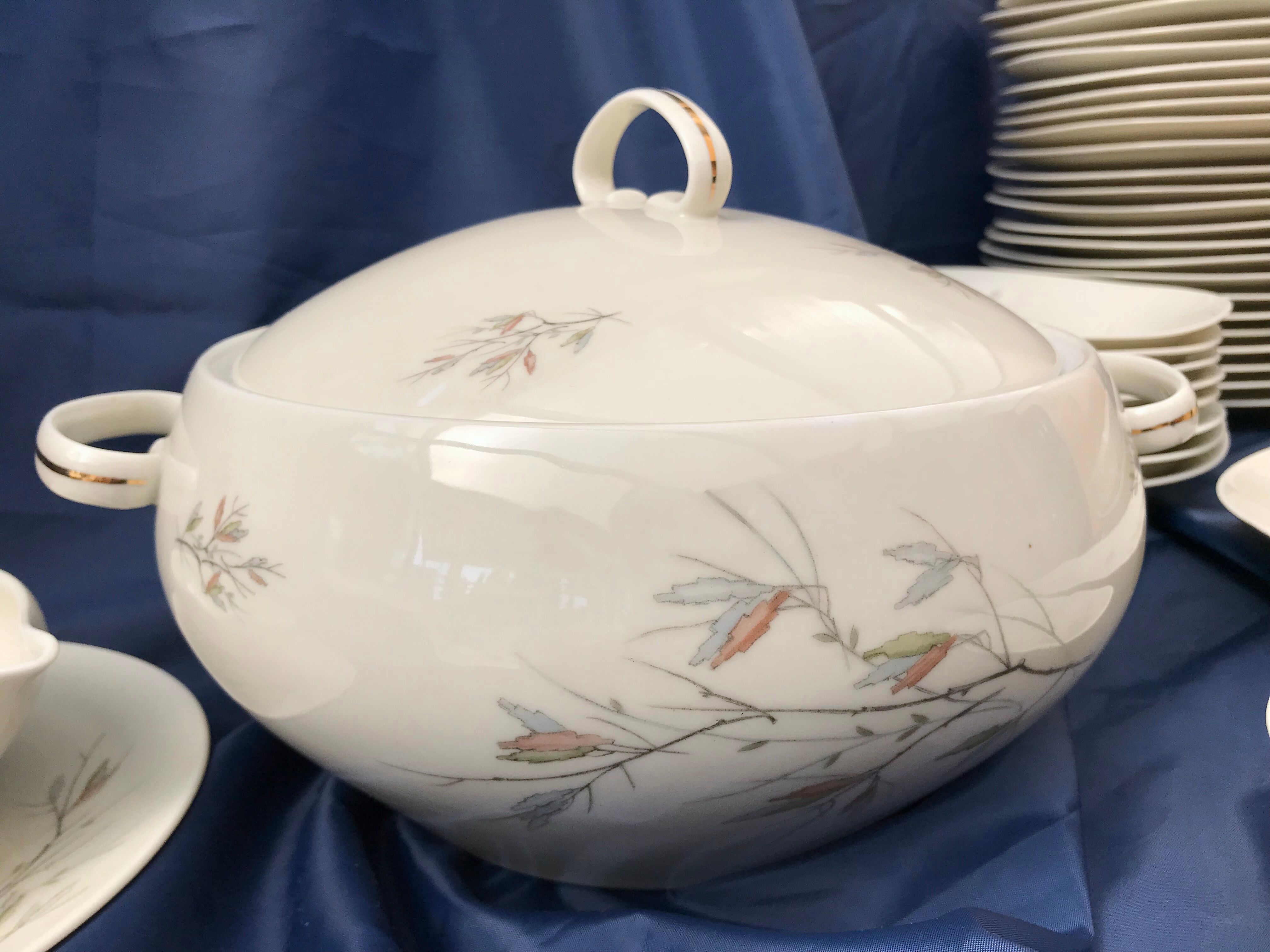 Vintage service porcelain Limoges 37 pieces france limoges unic beige gray gold