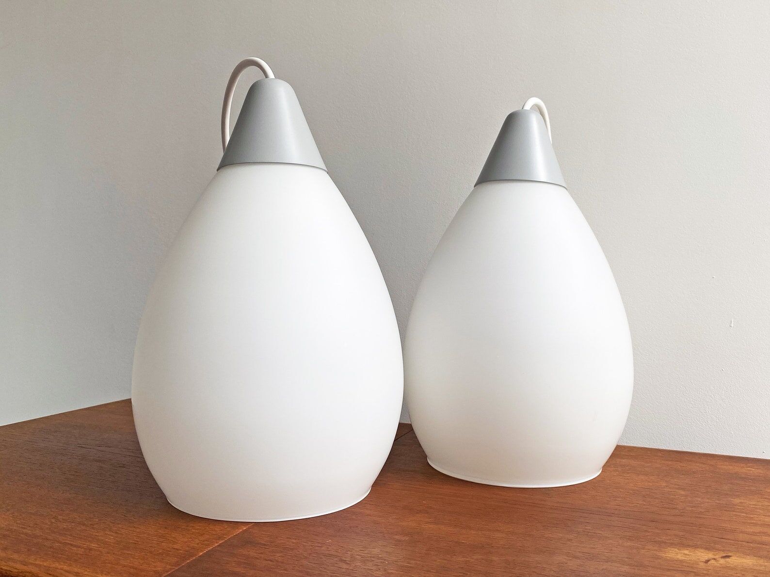 Mid century milk glass hanging lamps dutch design