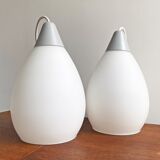 Mid century milk glass hanging lamps dutch design