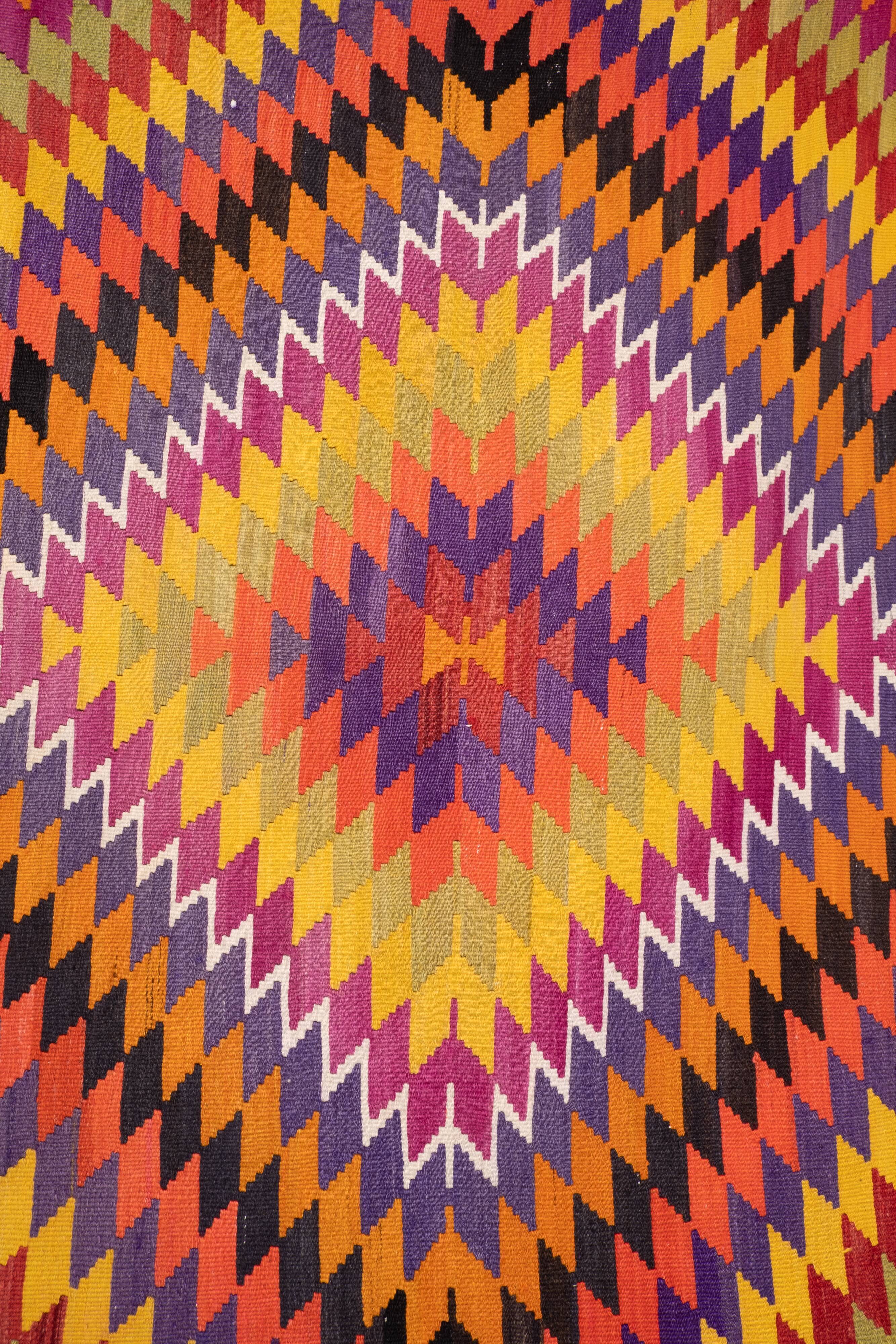 Vintage Oriental Diamond Pattern Large Floor Turkish Kilim Rug 6' X 11'2"