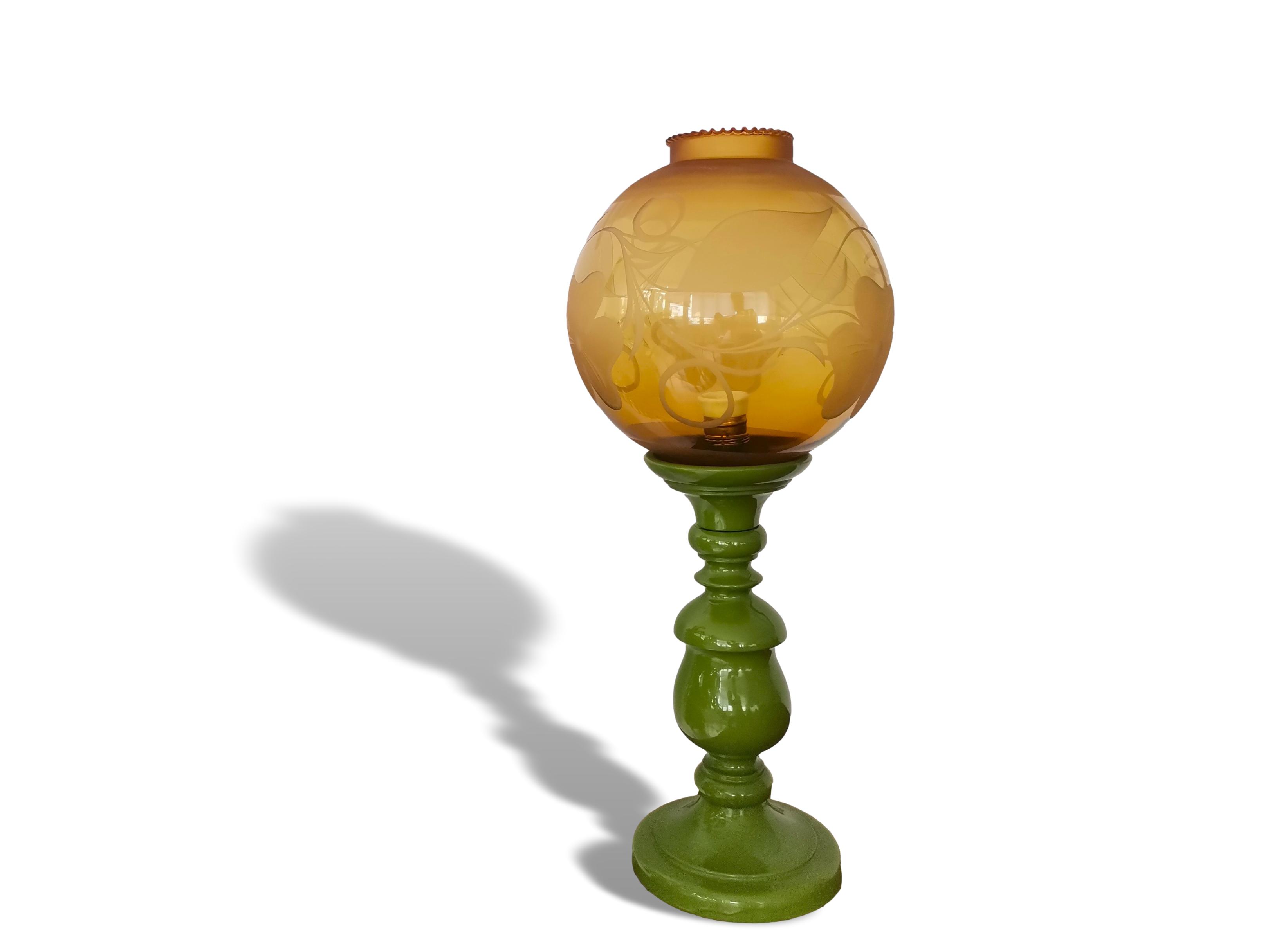 Mid-century italian yellow & green wood and glass table lamp