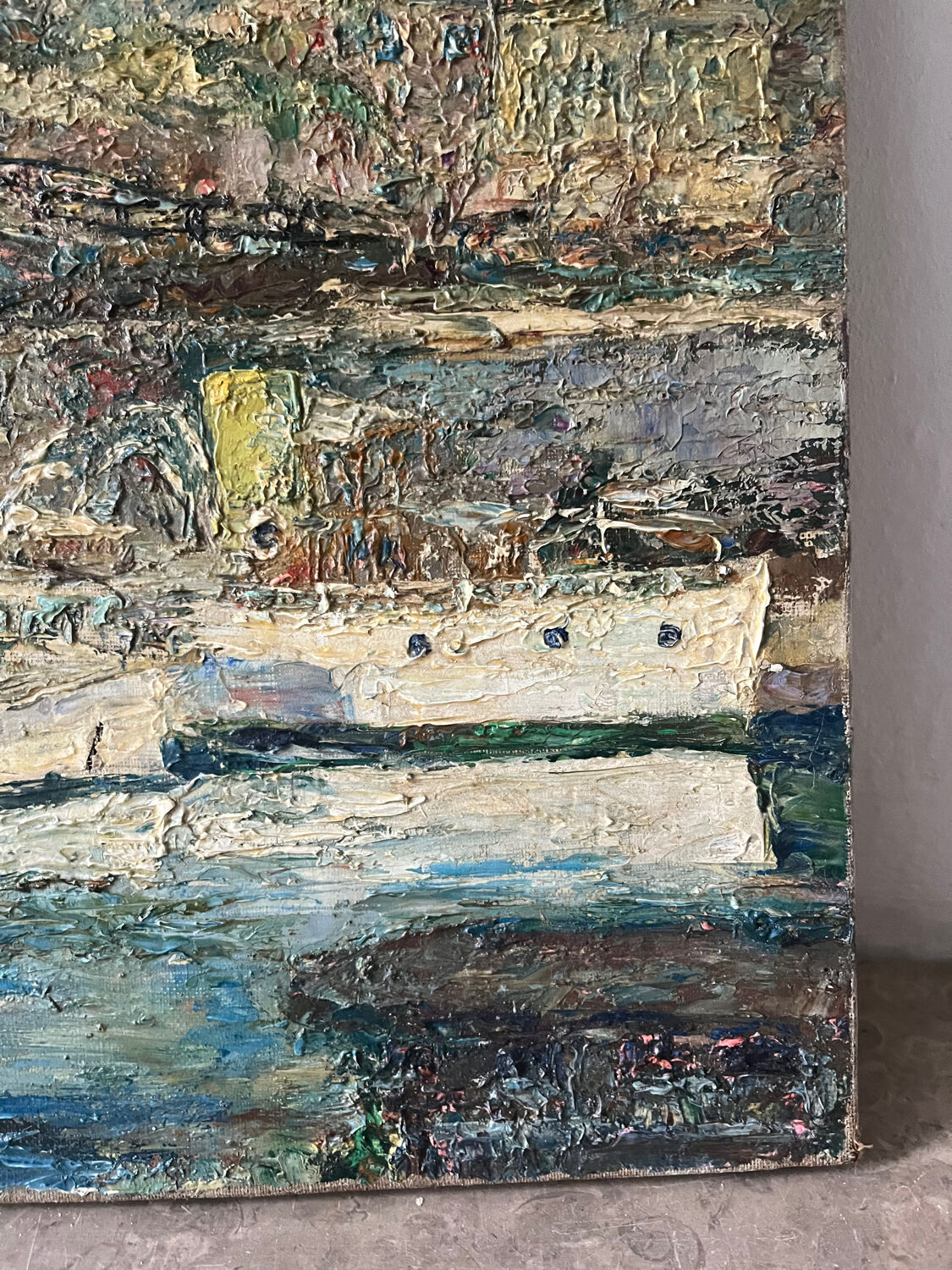 Mediterranean port, oil on canvas knife technique