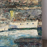 Mediterranean port, oil on canvas knife technique