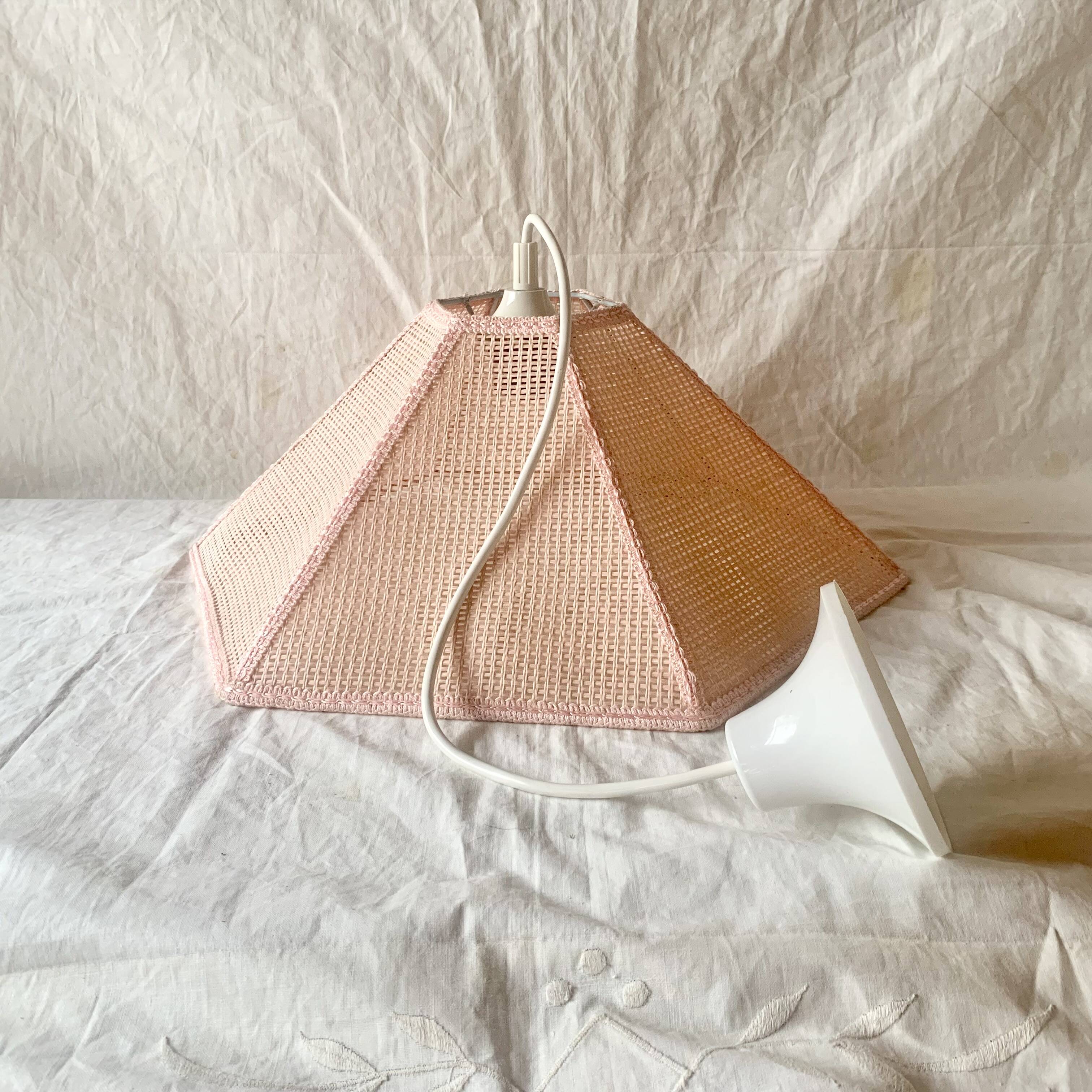 Vintage cane pendant light - pink rope